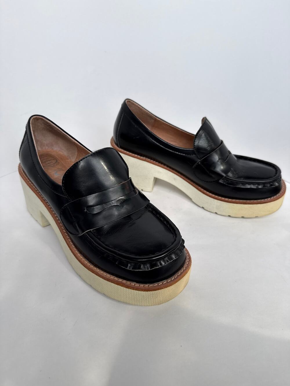Jeffrey Campbell Purvis Black Leather Platform Loafer Heels Women’s 7.5